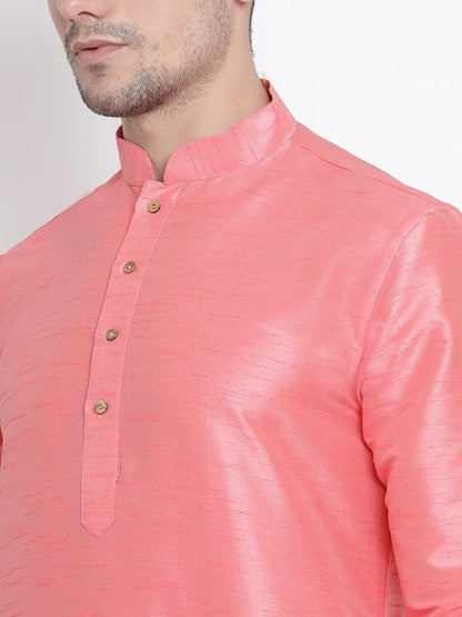 Vastramay Men's Pink Cotton Silk Blend Kurta and Pyjama Set