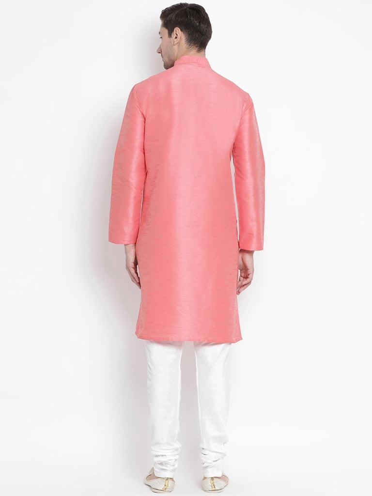 Vastramay Men's Pink Cotton Silk Blend Kurta and Pyjama Set