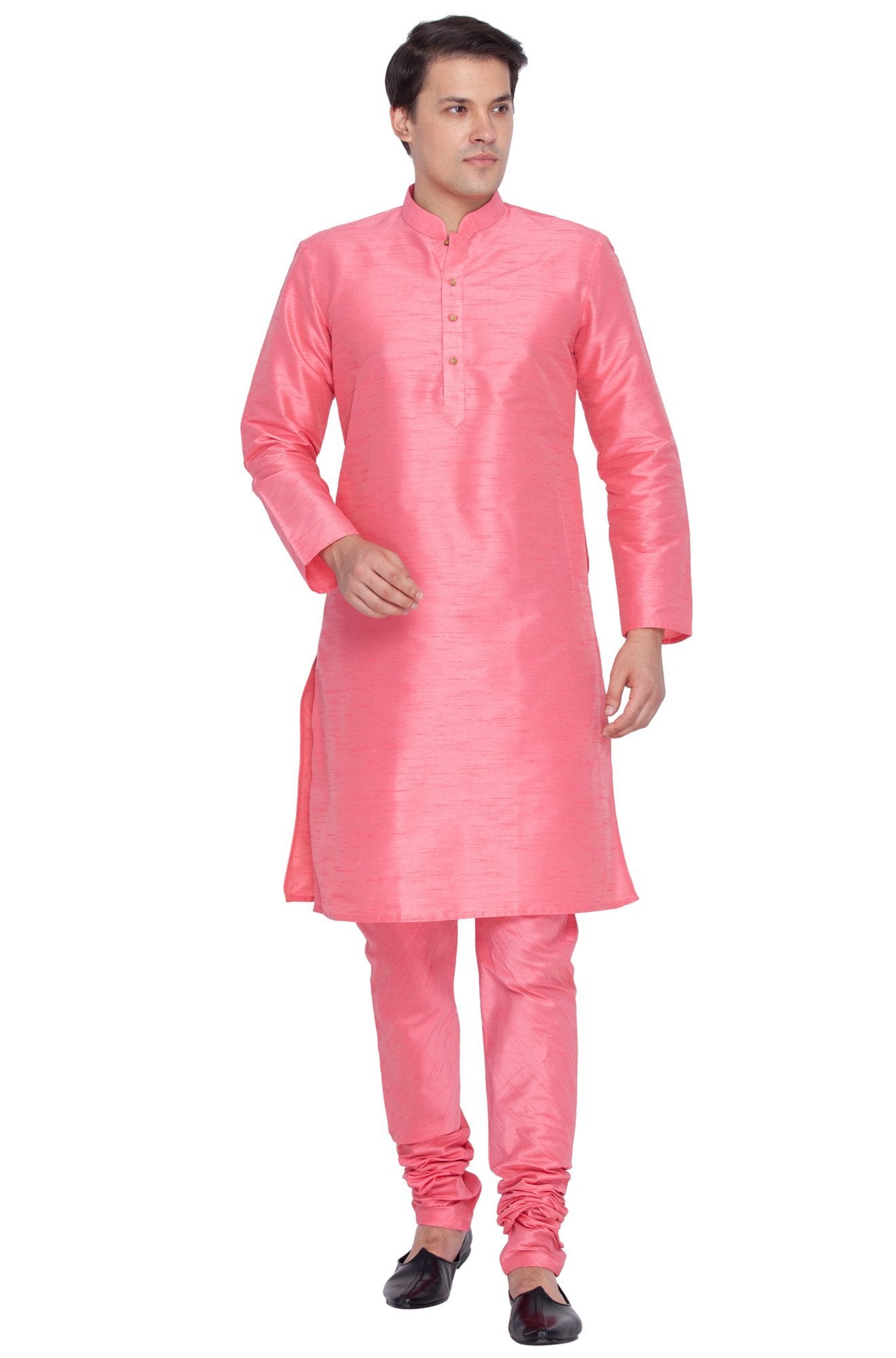 Vastramay Vastramay Men's Pink Cotton Silk Blend Kurta and Pyjama Set