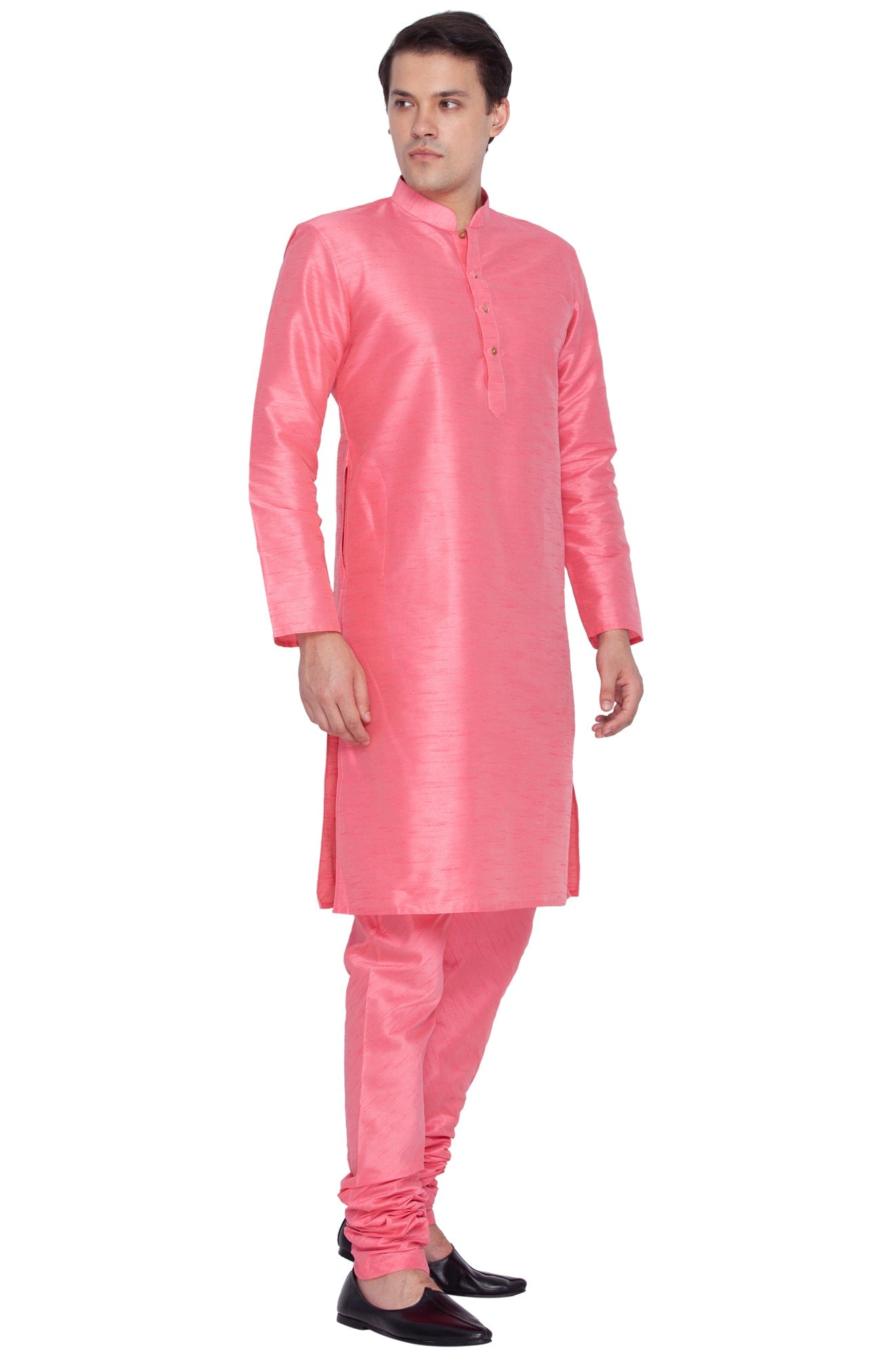 Vastramay Men's Pink Cotton Silk Blend Kurta and Pyjama Set