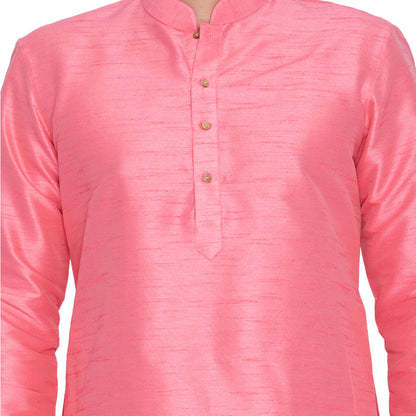 Vastramay Men's Pink Cotton Silk Blend Kurta and Pyjama Set