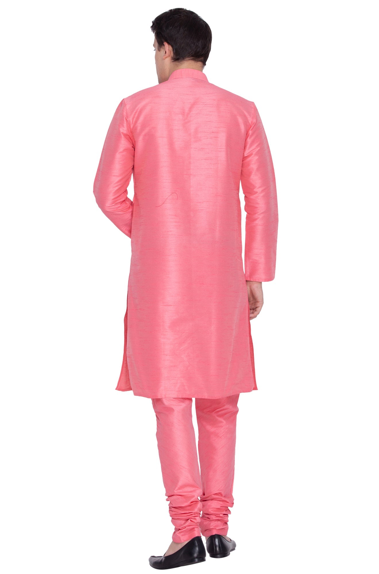 Vastramay Men's Pink Cotton Silk Blend Kurta and Pyjama Set