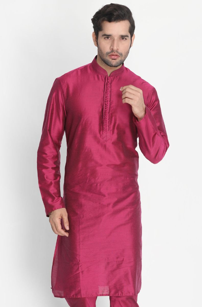 Vastramay Men's Fuchsia Cotton Silk Blend Kurta