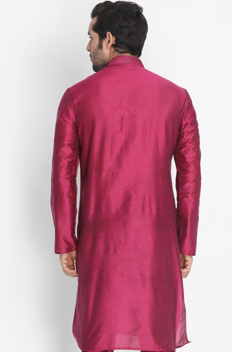 Vastramay Men's Fuchsia Cotton Silk Blend Kurta