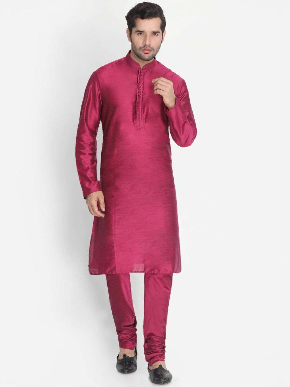 Vastramay Men's Fuchsia Cotton Silk Blend Kurta