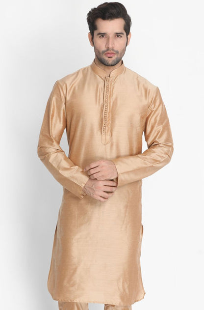 Vastramay Men's Gold Cotton Silk Blend Kurta