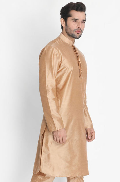 Vastramay Men's Gold Cotton Silk Blend Kurta