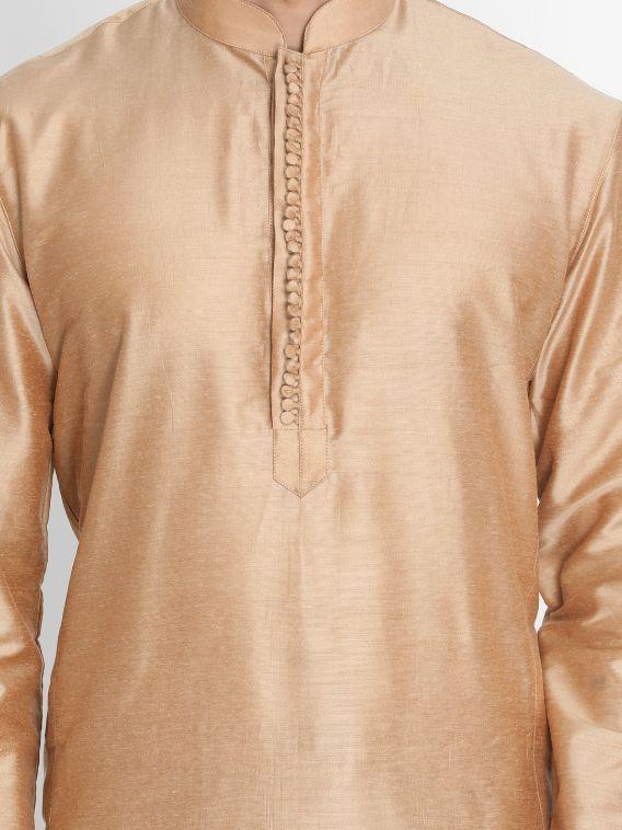 Vastramay Men's Gold Cotton Silk Blend Kurta