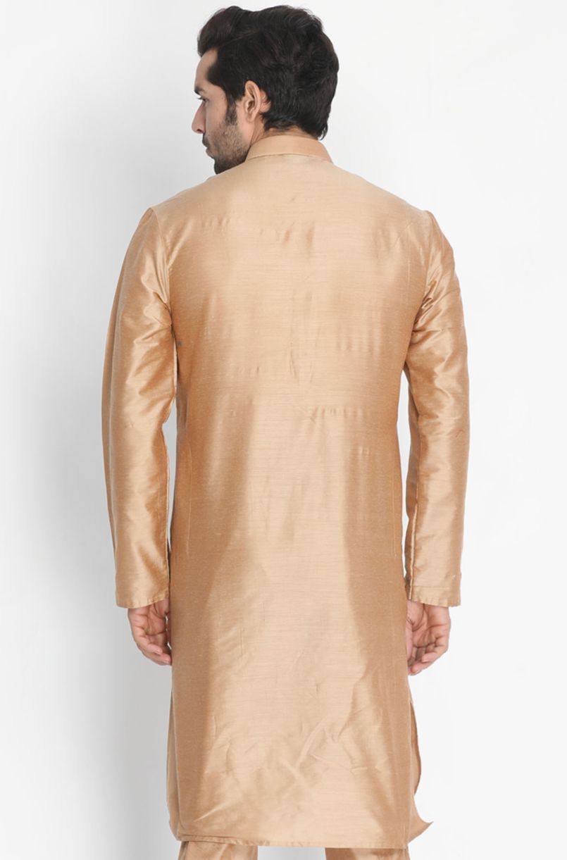 Vastramay Men's Gold Cotton Silk Blend Kurta