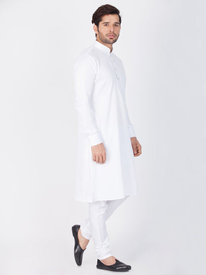 Vastramay Men's White Cotton Kurta and Pyjama Set