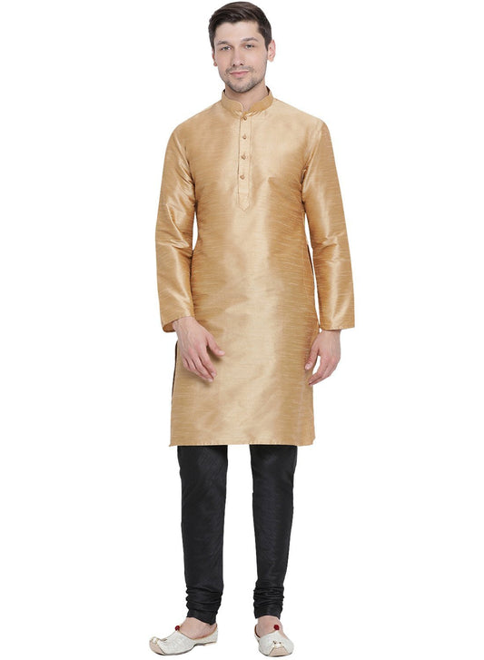 Vastramay Vastramay Men's Gold Cotton Silk Blend Kurta and Pyjama Set