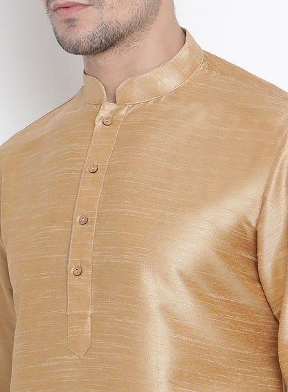 Vastramay Men's Gold Cotton Silk Blend Kurta and Pyjama Set