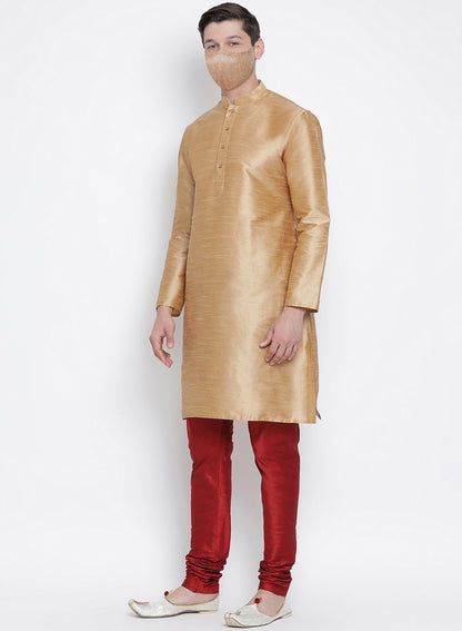 Vastramay Men's Gold Cotton Silk Blend Kurta and Pyjama Set