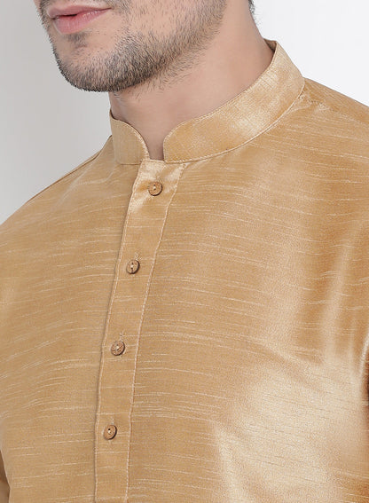 Vastramay Men's Gold Cotton Silk Blend Kurta and Pyjama Set