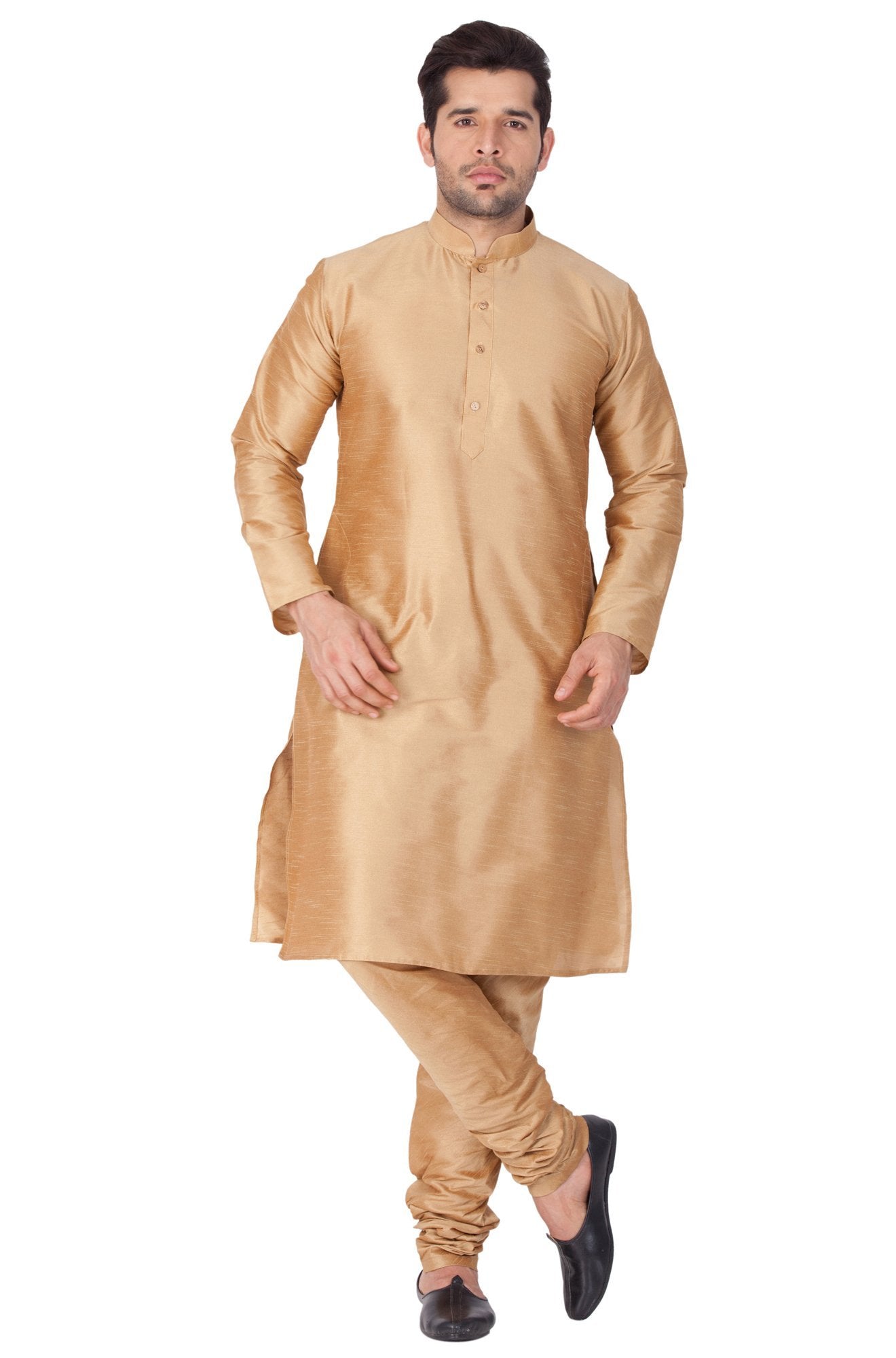 Vastramay Men's Gold Cotton Silk Blend Kurta and Pyjama Set