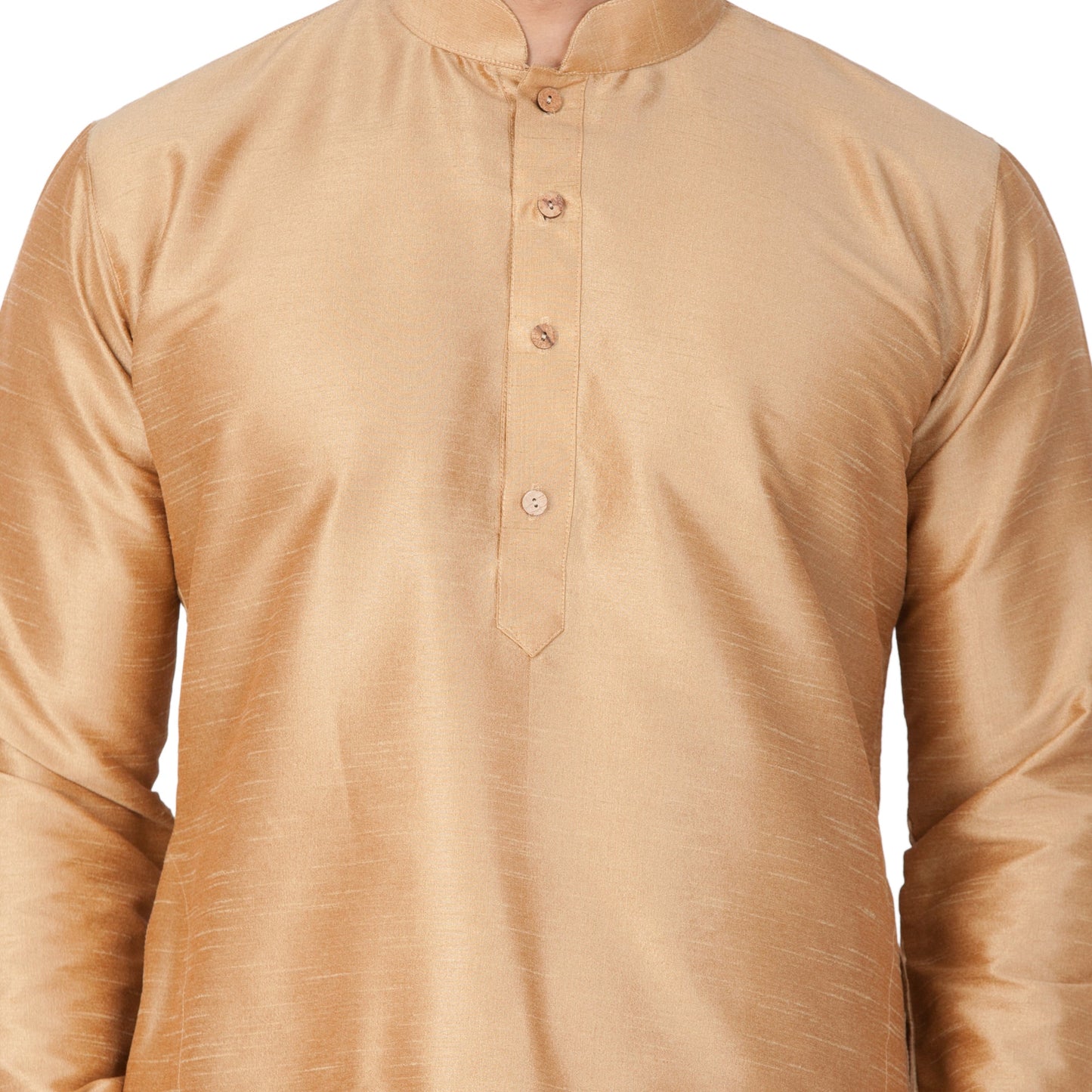 Vastramay Men's Gold Cotton Silk Blend Kurta and Pyjama Set