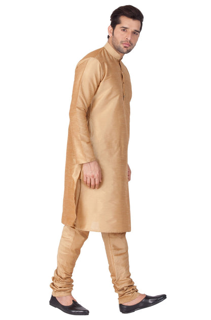 Vastramay Men's Gold Cotton Silk Blend Kurta and Pyjama Set