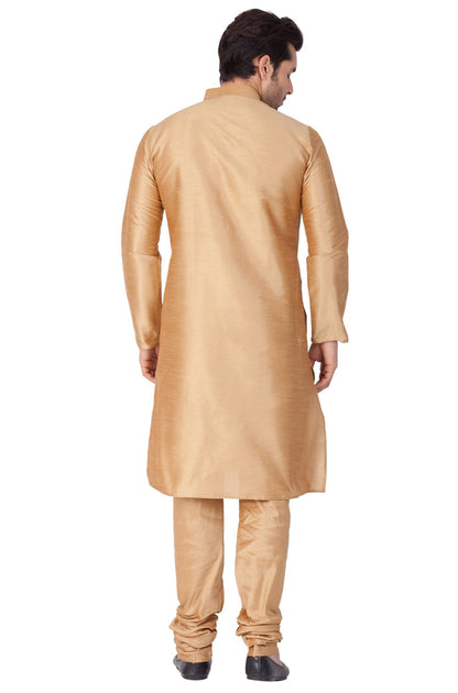 Vastramay Men's Gold Cotton Silk Blend Kurta and Pyjama Set