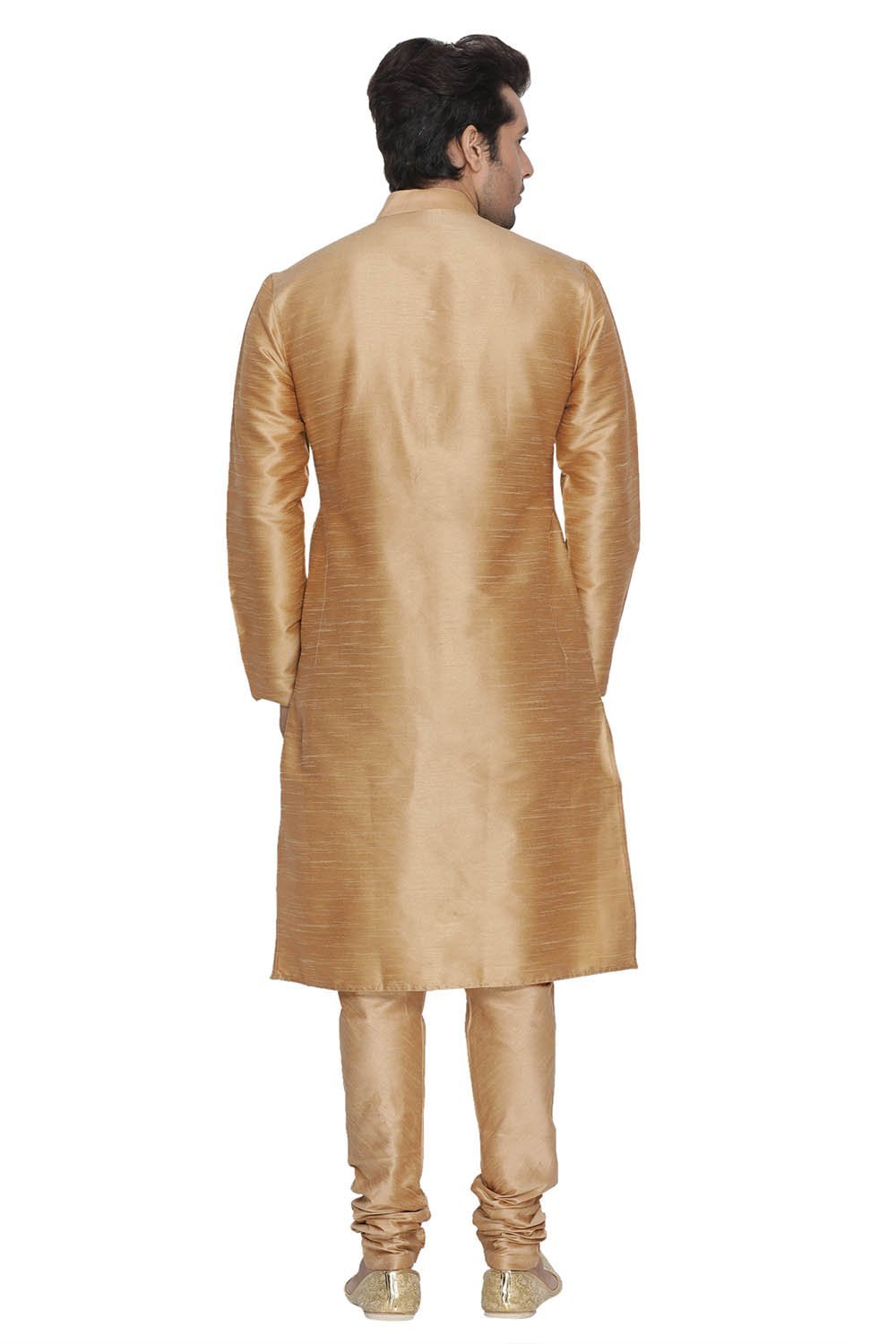 Vastramay Men's Gold Cotton Silk Blend Kurta, Pyjama & Dupatta Set