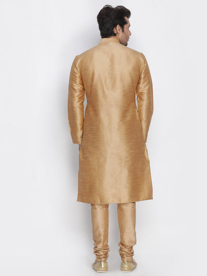 Vastramay Men's Gold Cotton Silk Blend Kurta, Pyjama & Dupatta Set