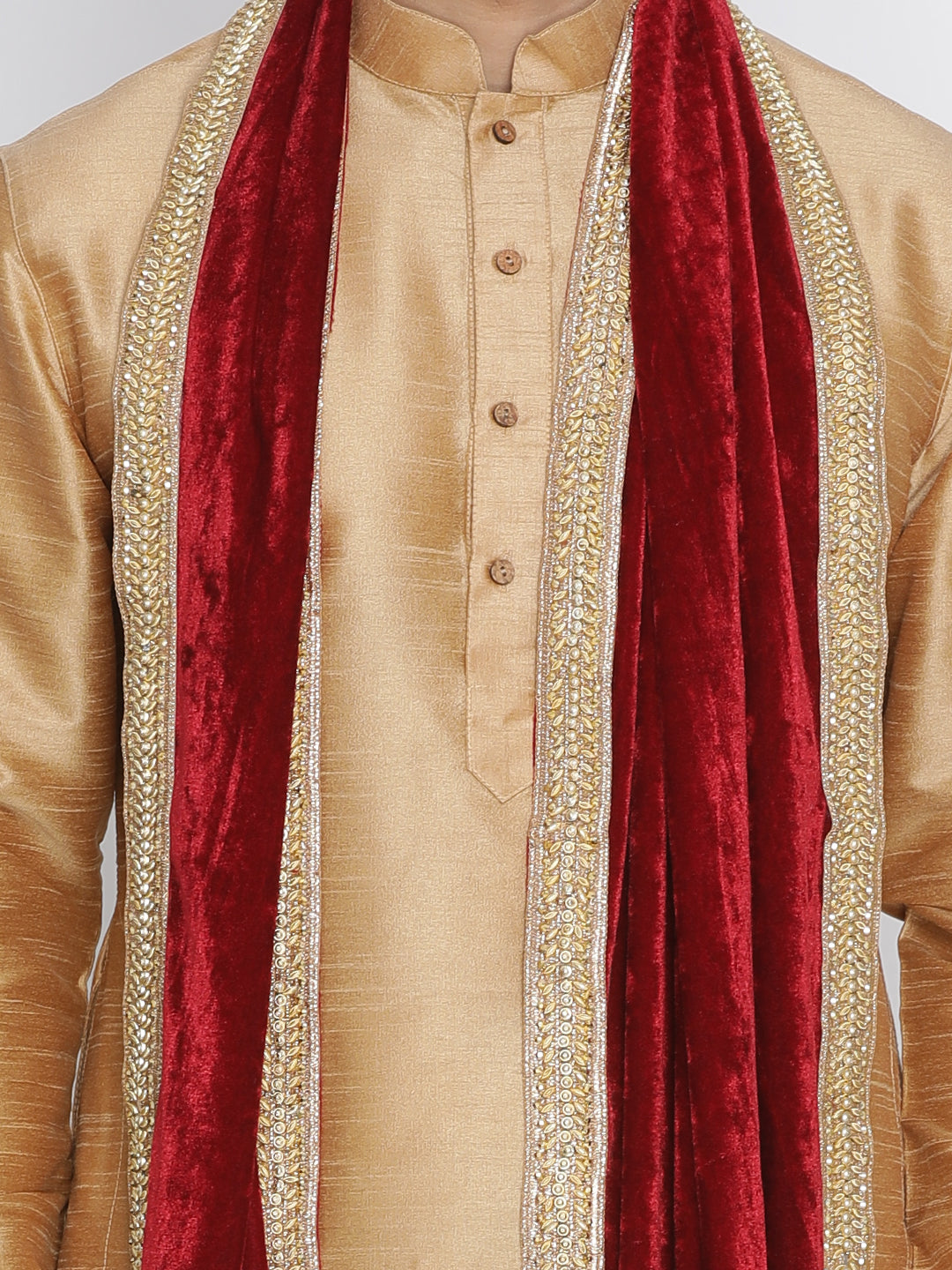 mens gold cotton silk blend kurta pyjama dupatta set231