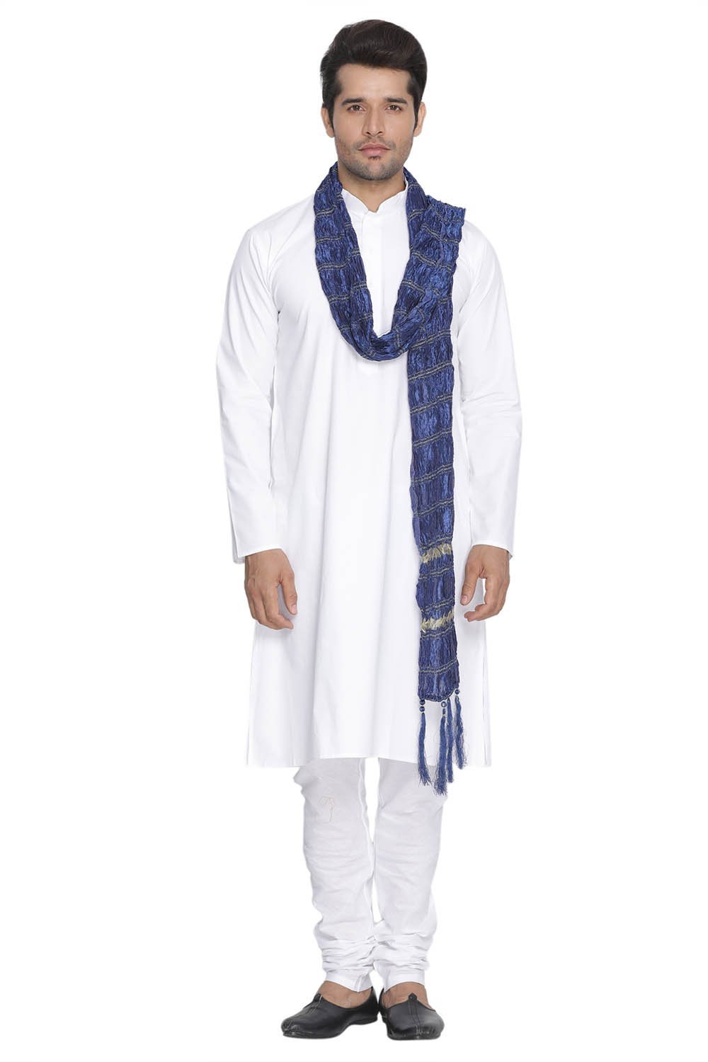 Vastramay Men's White Cotton Kurta, Pyjama & Dupatta Set