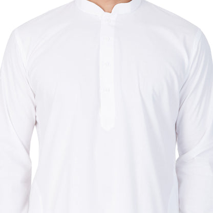 Vastramay Men's White Cotton Kurta, Pyjama & Dupatta Set