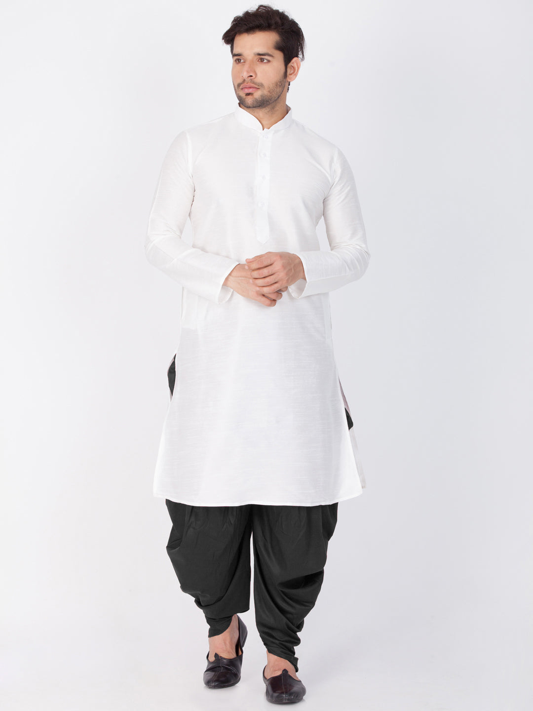 Vastramay Vastramay Men's White Cotton Silk Blend Kurta and Dhoti Pant Set