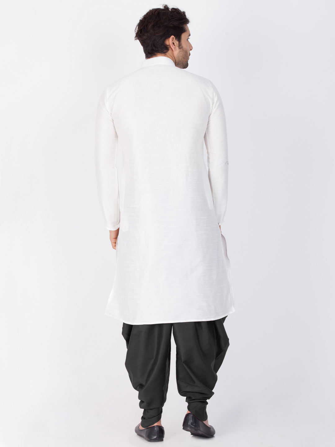 Vastramay Men's White Cotton Silk Blend Kurta and Dhoti Pant Set