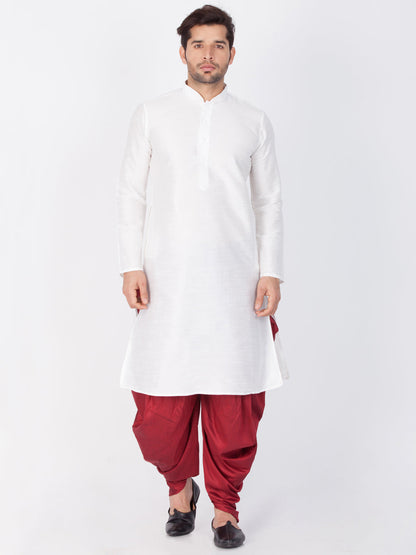 Vastramay Vastramay Men's White Cotton Silk Blend Kurta and Dhoti Pant Set