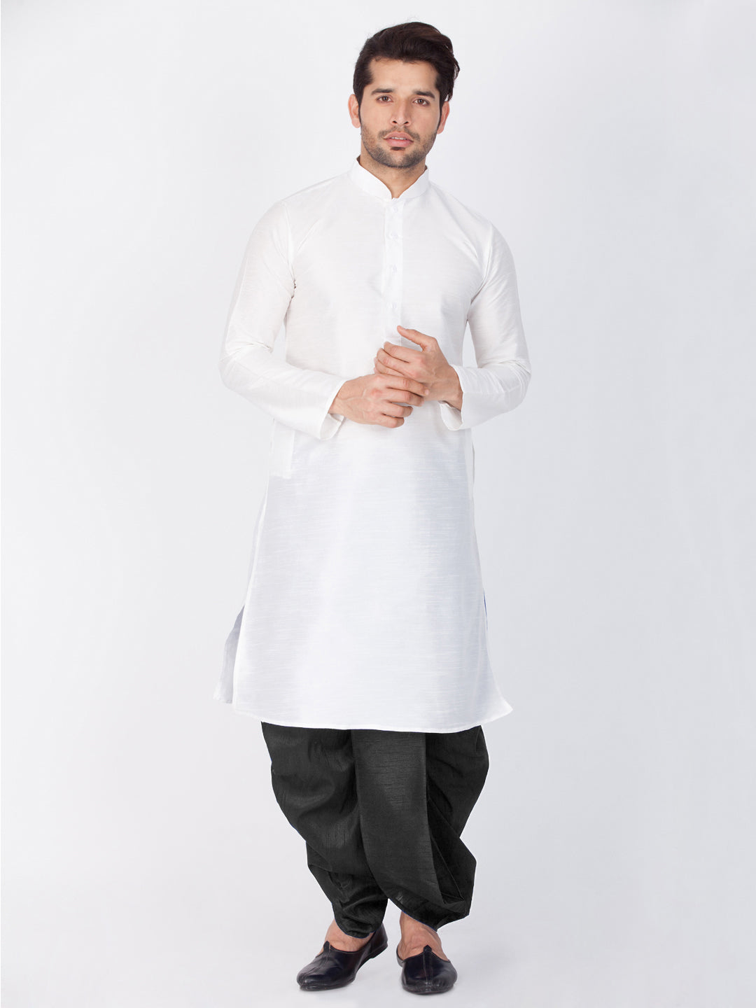 Vastramay Vastramay Men's White Cotton Silk Blend Kurta and Dhoti Pant Set