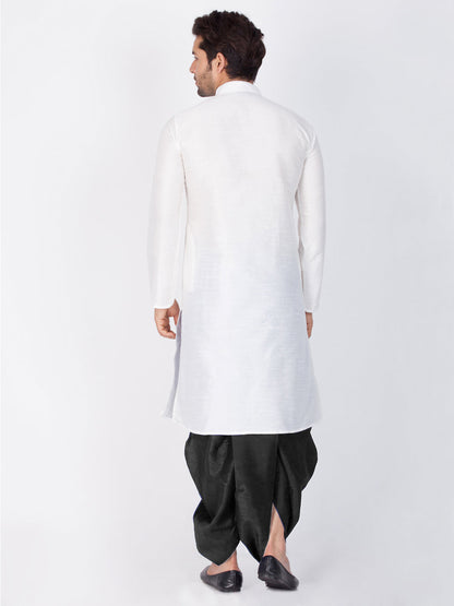 Vastramay Men's White Cotton Silk Blend Kurta and Dhoti Pant Set