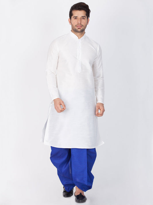 Vastramay Vastramay Men's White Cotton Silk Blend Kurta and Dhoti Pant Set