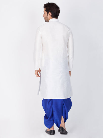 Vastramay Men's White Cotton Silk Blend Kurta and Dhoti Pant Set