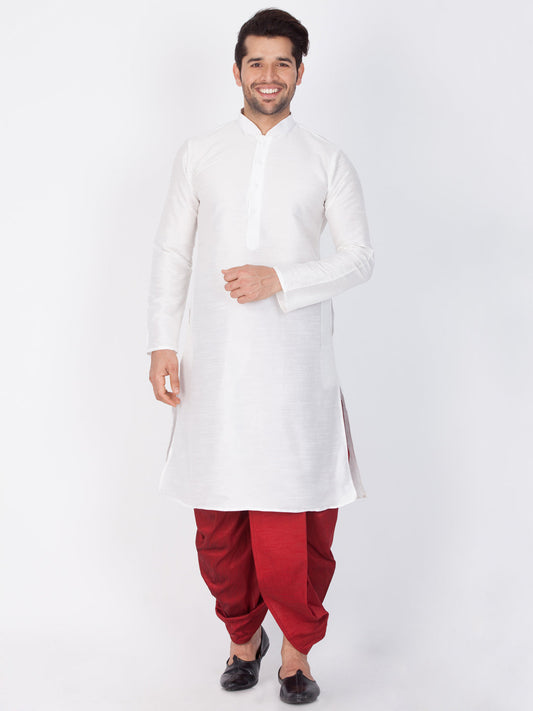 Vastramay Vastramay Men's White Cotton Silk Blend Kurta and Dhoti Pant Set