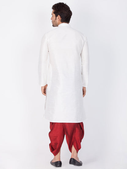 Vastramay Men's White Cotton Silk Blend Kurta and Dhoti Pant Set