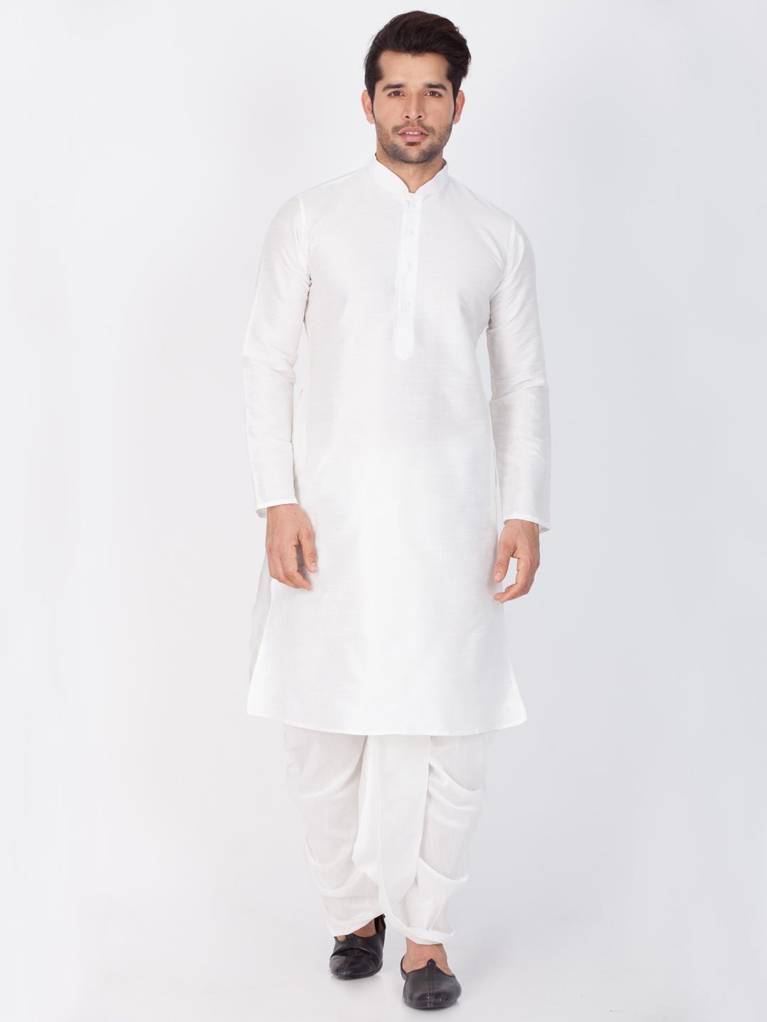 Vastramay Vastramay Men's White Cotton Silk Blend Kurta and Dhoti Pant Set