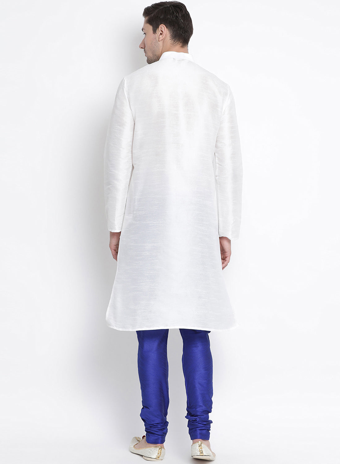 Vastramay Men's White Cotton Silk Blend Kurta and Pyjama Set