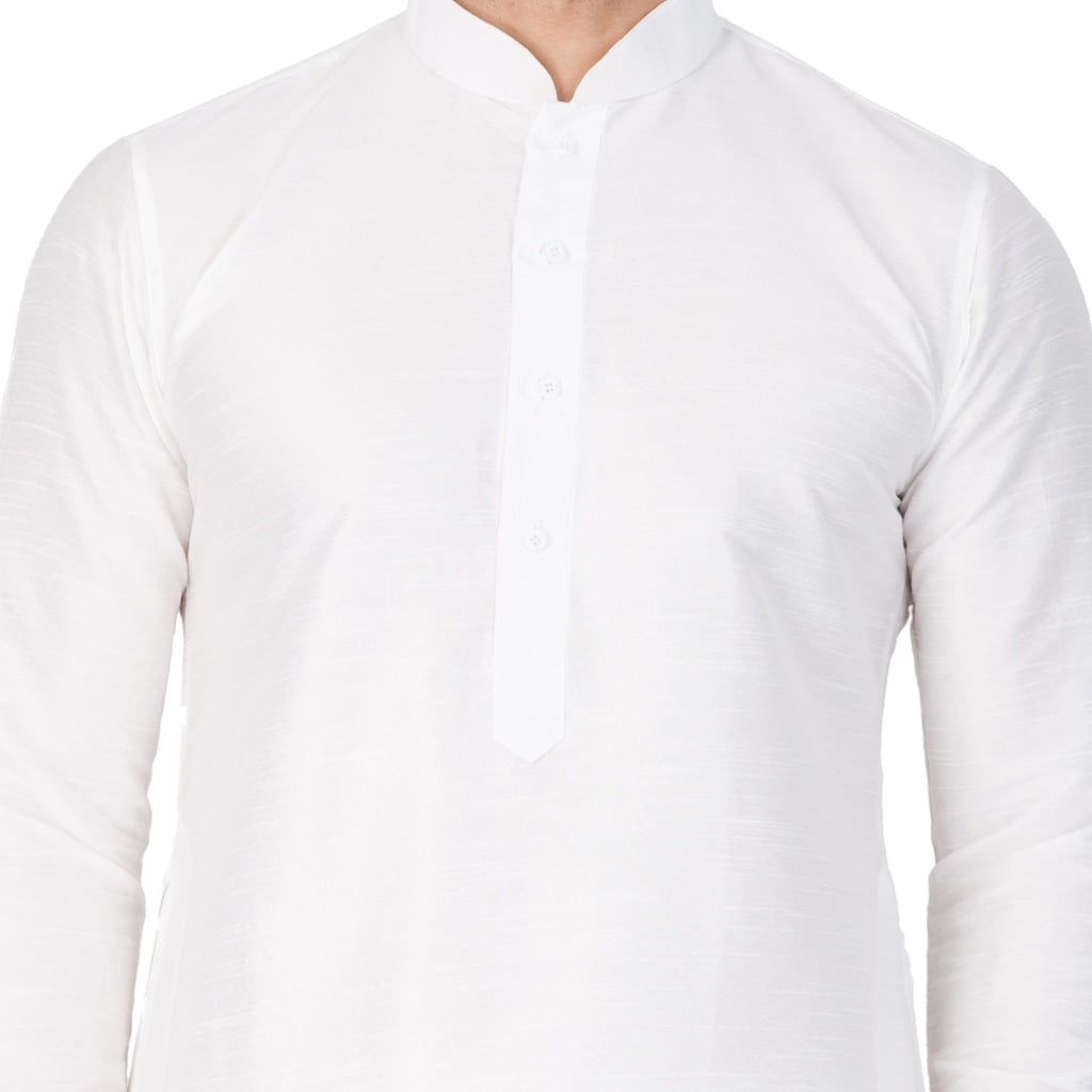 Vastramay Men's White Cotton Silk Blend Kurta and Pyjama Set