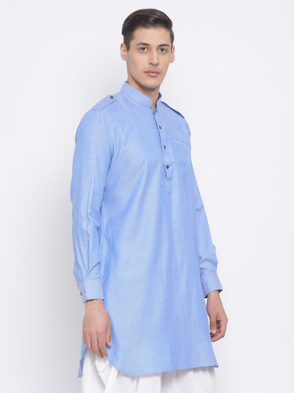 Vastramay  Men's Blue Cotton Blend Kurta