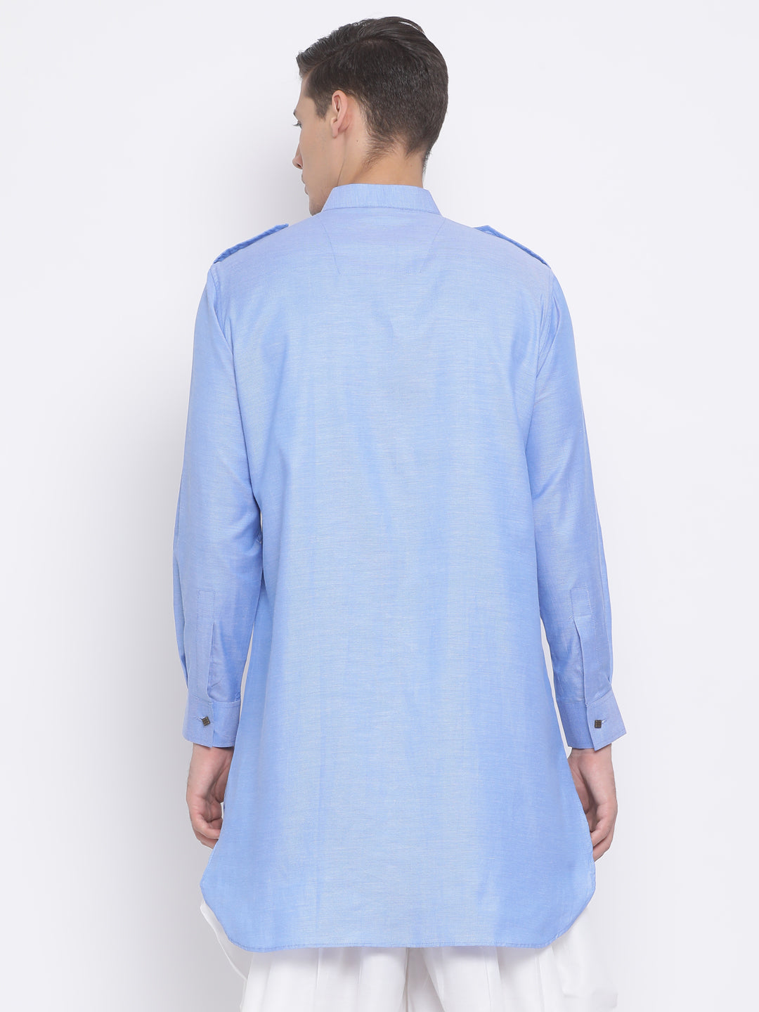 Vastramay  Men's Blue Cotton Blend Kurta