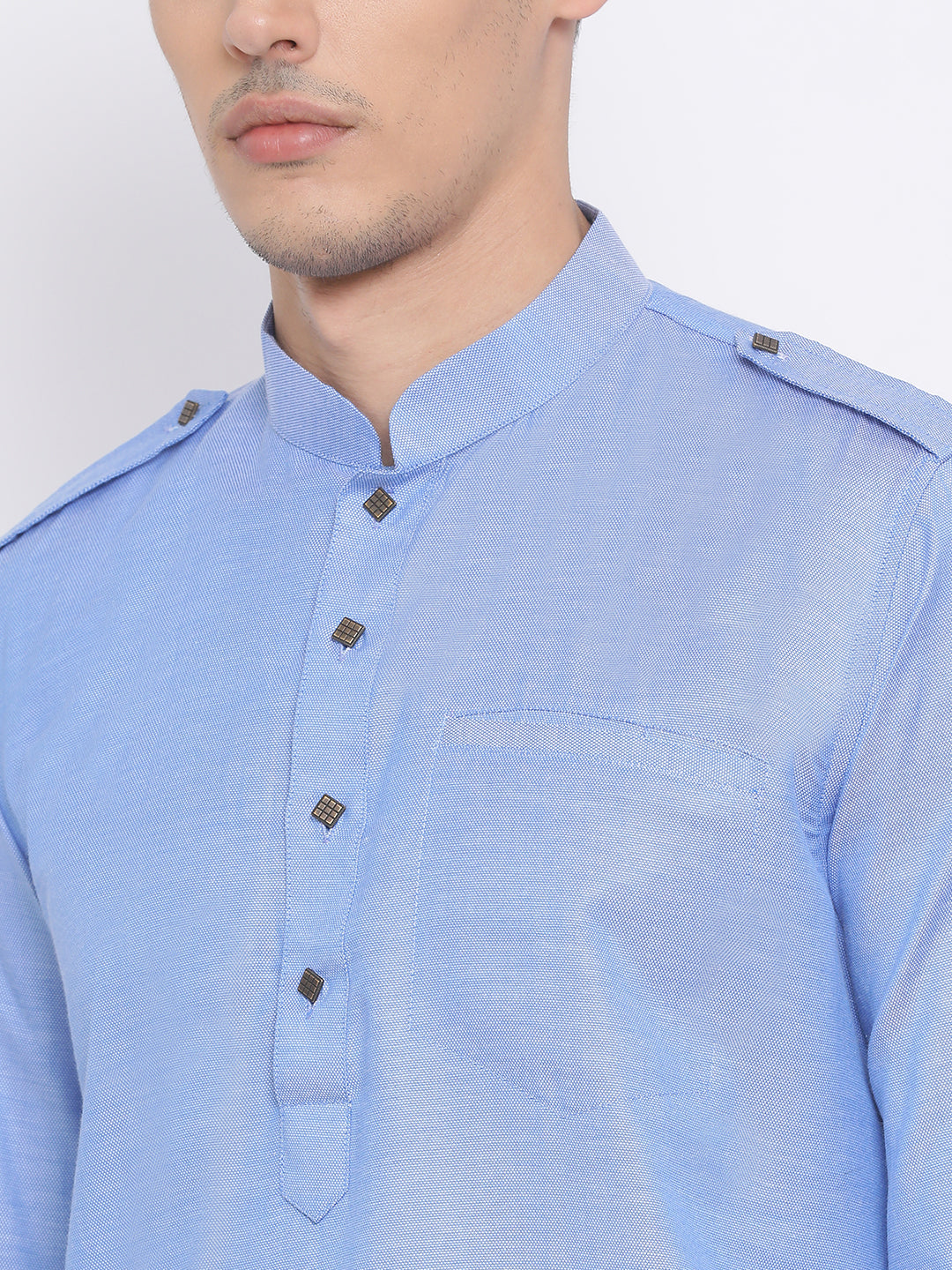 Vastramay  Men's Blue Cotton Blend Kurta