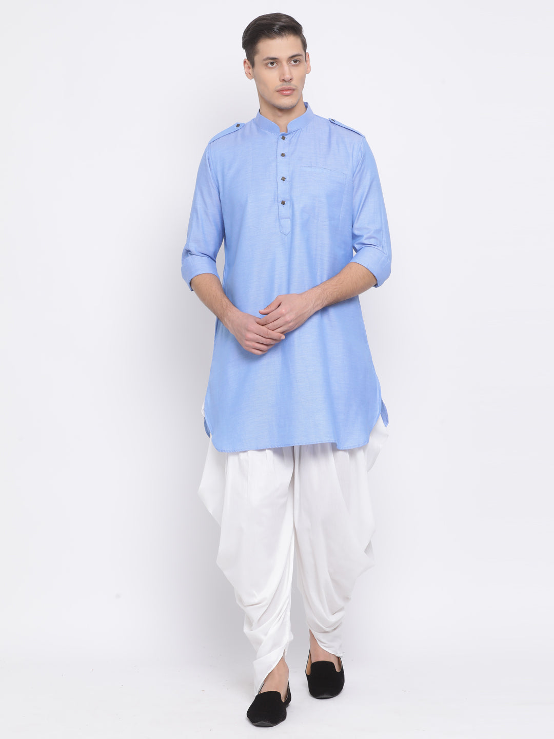 Vastramay  Men's Blue Cotton Blend Kurta