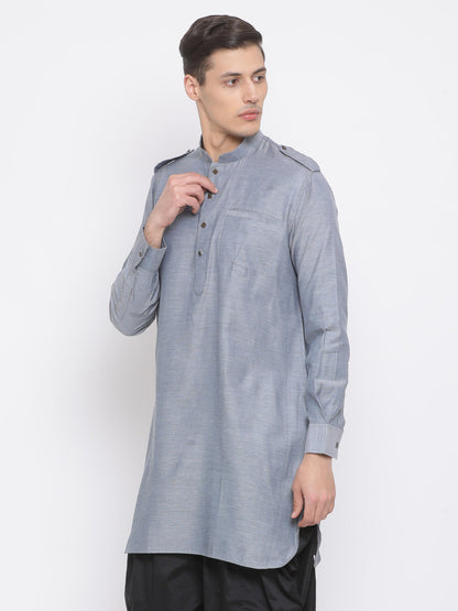 Vastramay Men's Grey Cotton Blend Kurta