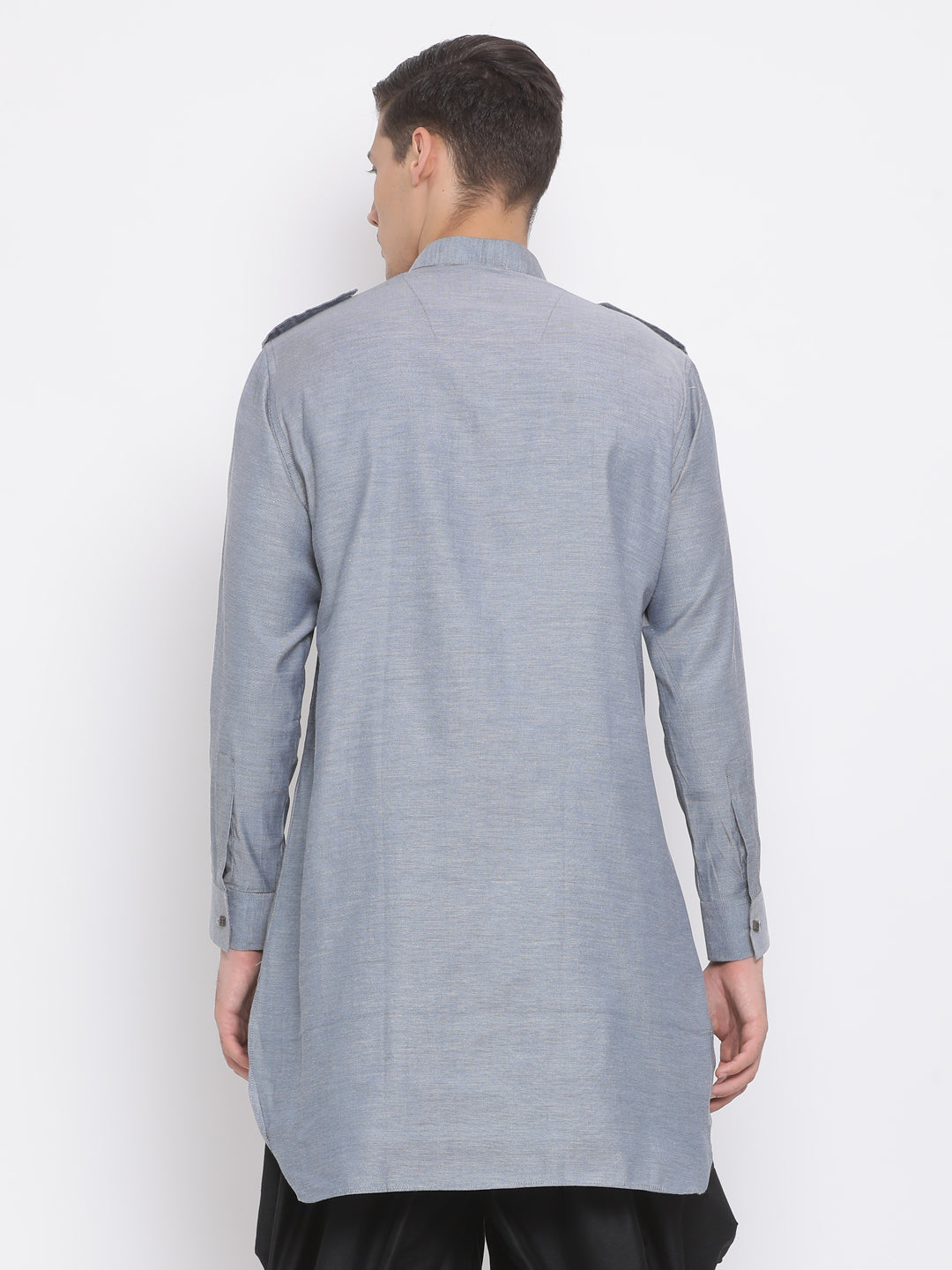 Vastramay Men's Grey Cotton Blend Kurta