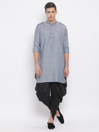 Vastramay Men's Grey Cotton Blend Kurta