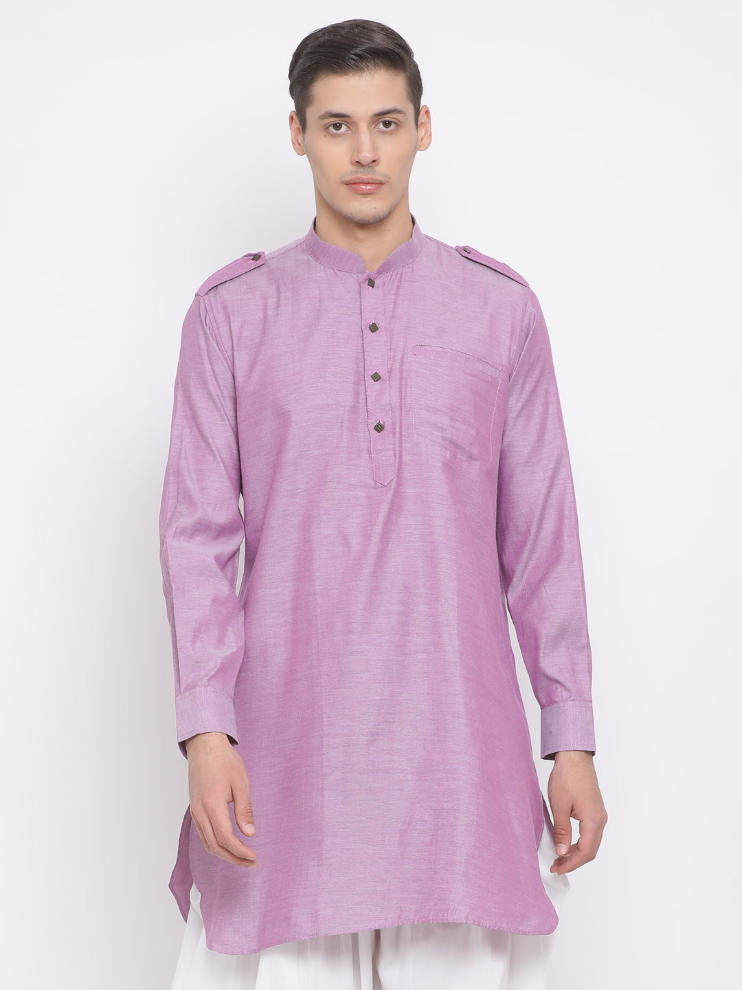 Vastramay Men's Purple Cotton Blend Kurta