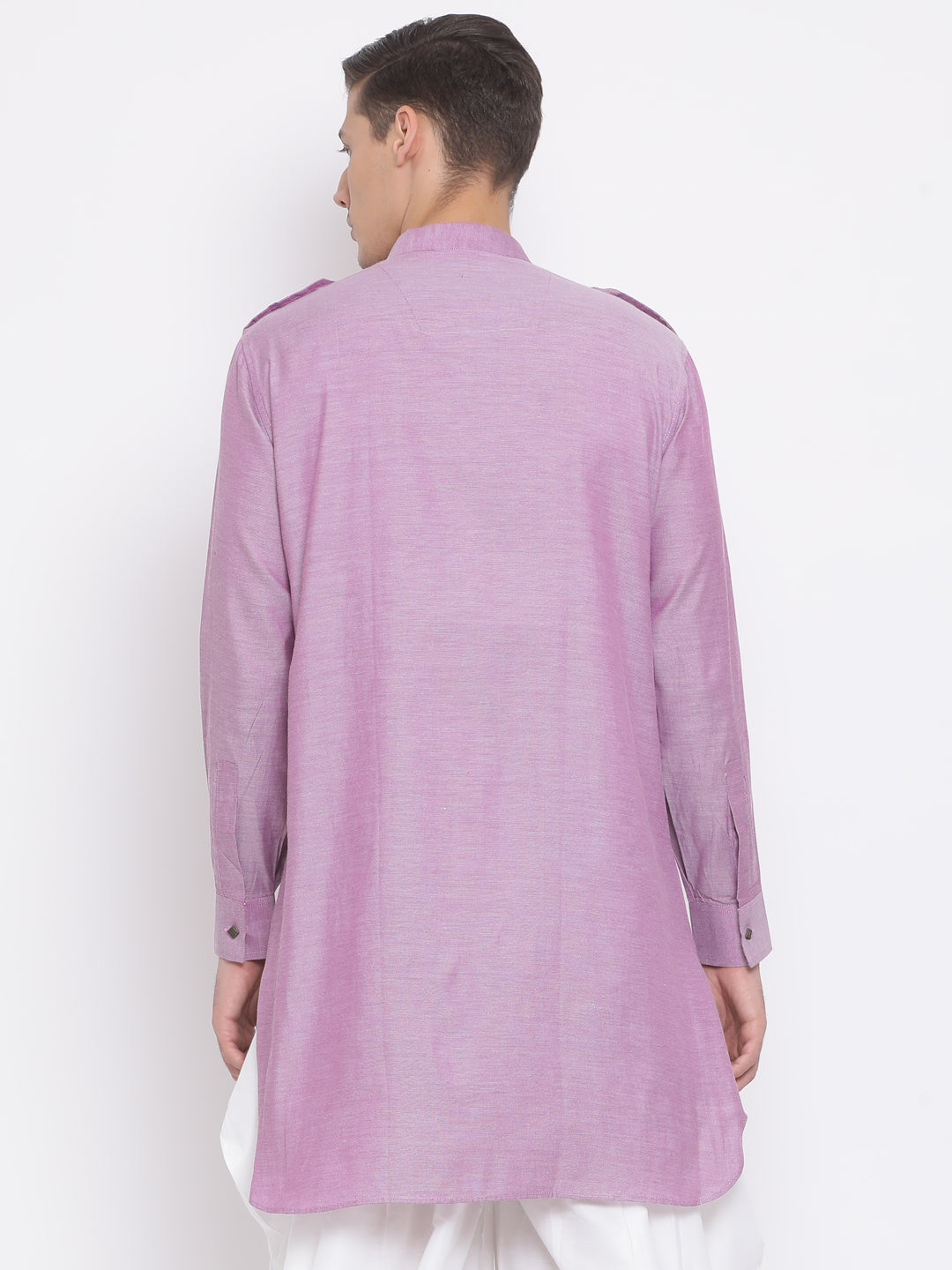 Vastramay Men's Purple Cotton Blend Kurta