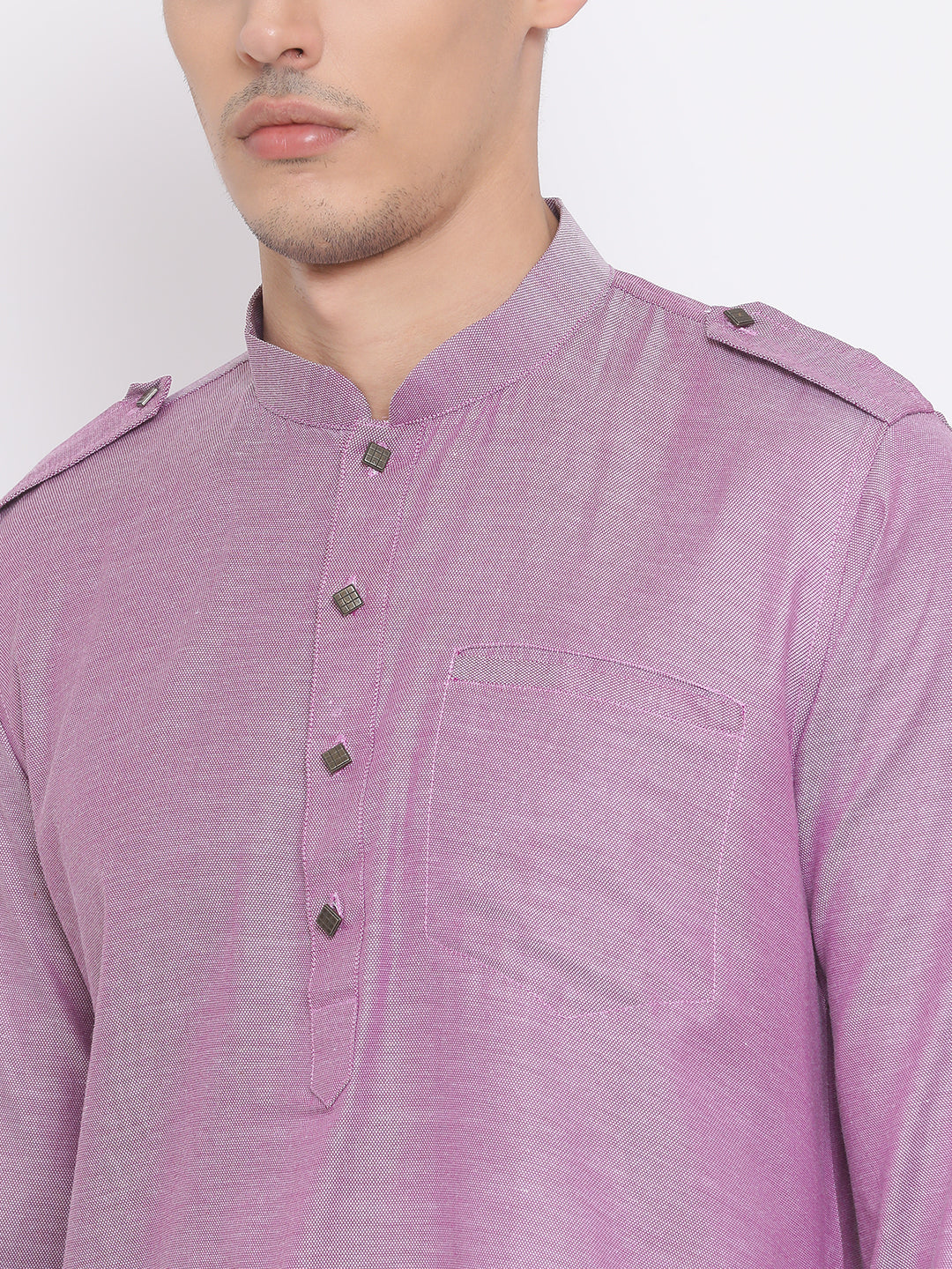 Vastramay Men's Purple Cotton Blend Kurta