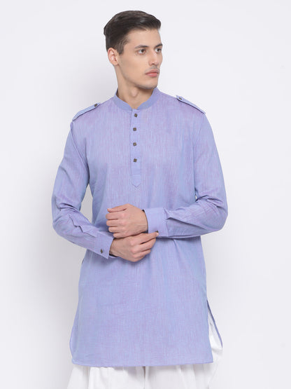 Vastramay Men's Blue Cotton Blend Kurta